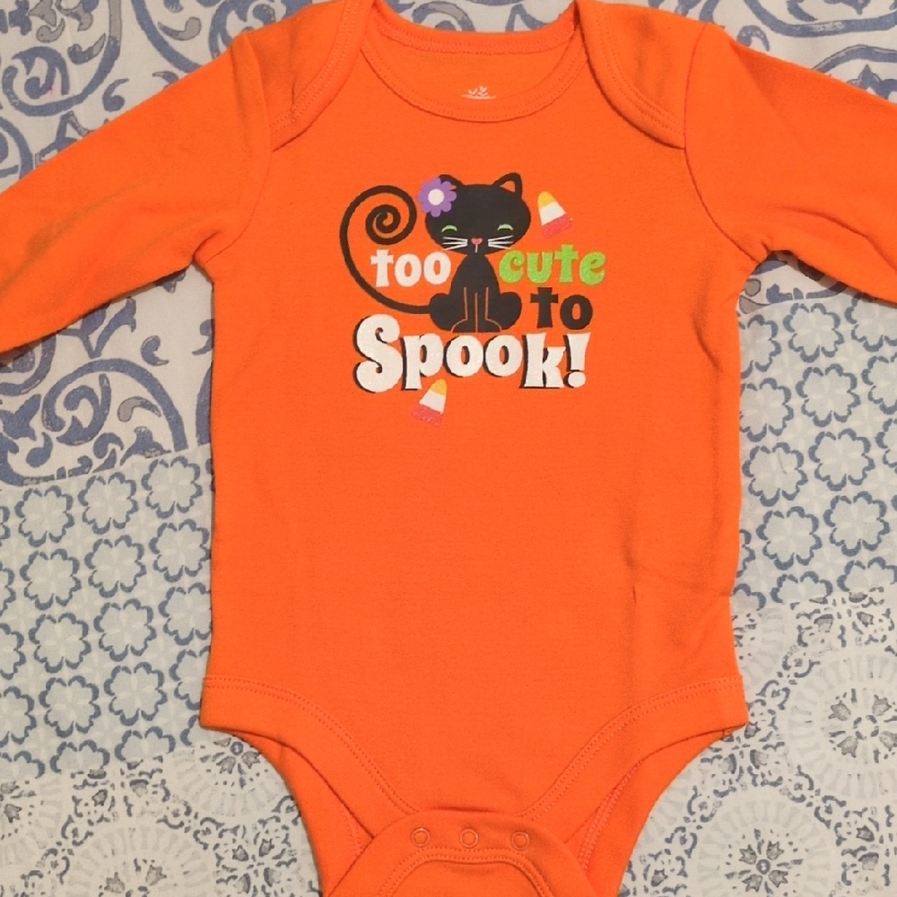 Celebrate Halloween Orange Multicolor Halloween Cat Onesie 3-6 Months